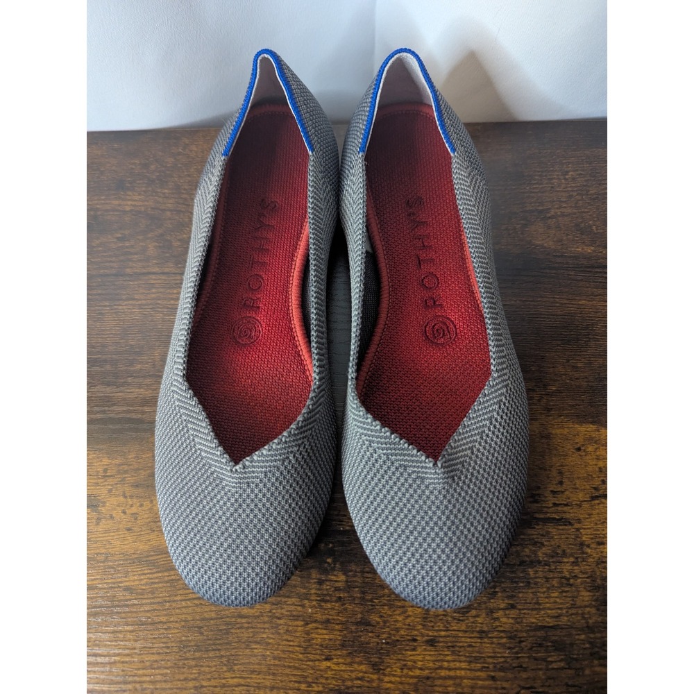 Rothys Grey Heather Knit Almond Toe Flats Shoes Womens 6.5